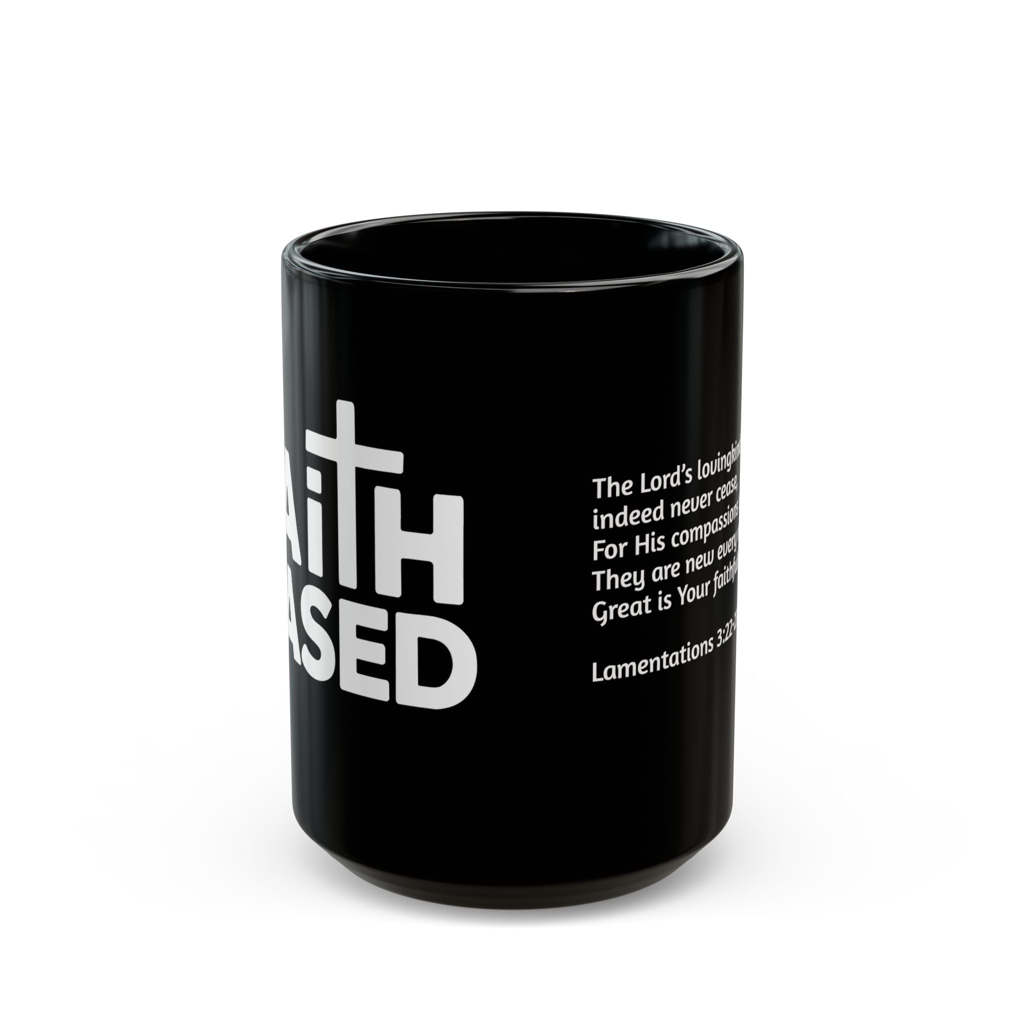 Lamentations 3:22-23 Black Coffee Mug